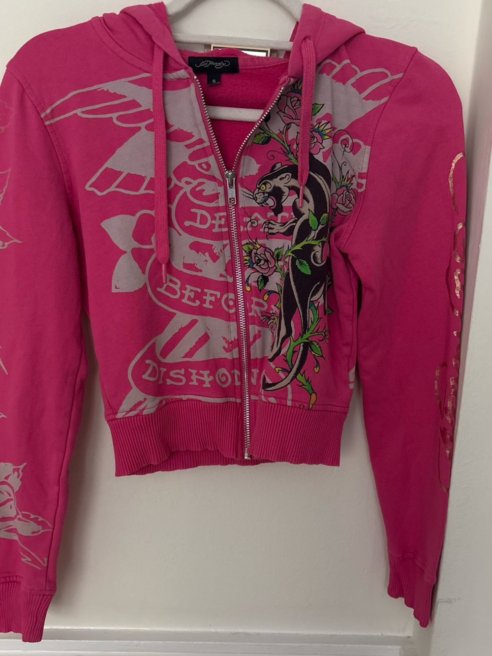 Ed Hardy Fuchsia Zip Hoodie with White Trim